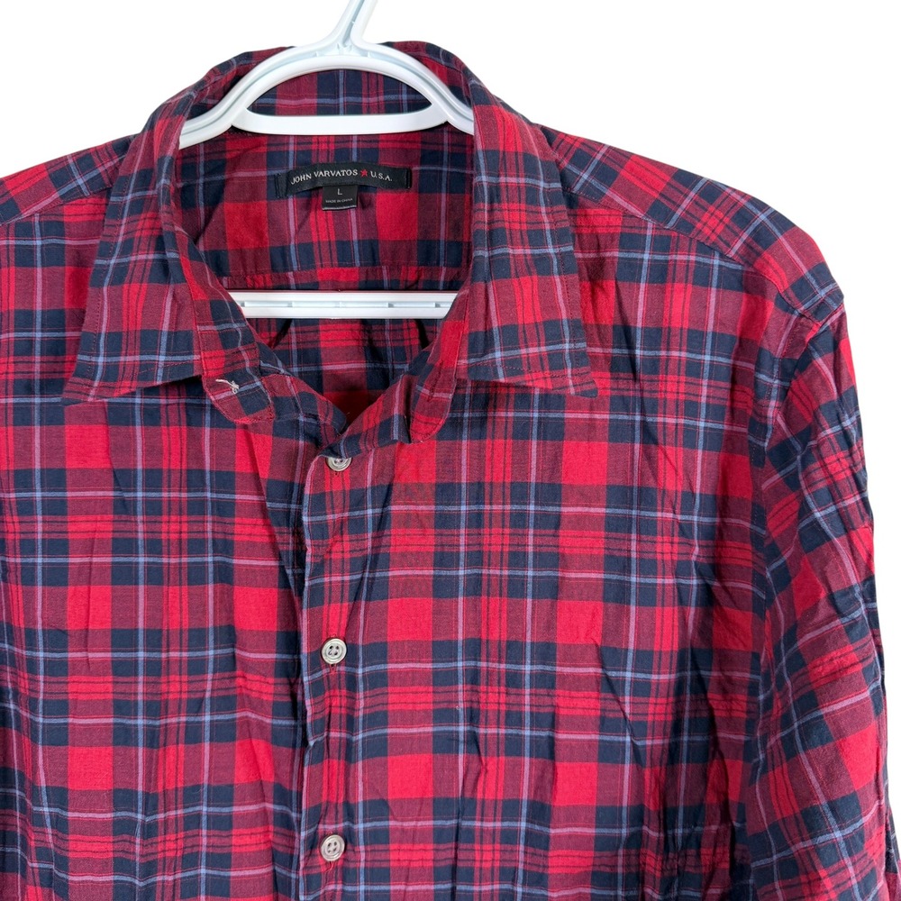 John Varvatos Button Up‎ Shirt Mens L Red Plaid Long Sleeve USA read